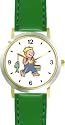 Young Boy Fishing or Fisherman with Fish on Fishing Pole Fishing - WATCHBUDDY&reg; DELUXE TWO-TONE THEME WATCH - Arabic Numbers - Green Leather Strap-Women's Size-Small