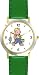 Young Boy Fishing or Fisherman with Fish on Fishing Pole Fishing - WATCHBUDDY® DELUXE TWO-TONE THEME WATCH - Arabic Numbers - Green Leather Strap-Women's Size-Small