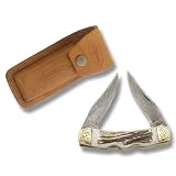 Fox-n-hound Damascus 2 Blade Stag Lockback Knife