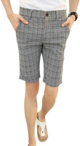 VENTELAN Men's Slim Fit Multi-Pocket Plaid Work Short Cargo Shorts All Seasons