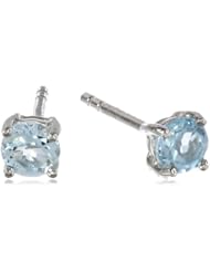 Sterling Silver 4mm Round Blue Topaz Earrings