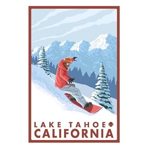 Snowboarder Scene, Lake Tahoe, California Giclee Poster Print