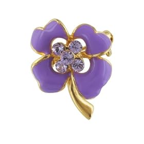 Gold Tone Purple Clover Flower Pin Brooch by Pugster