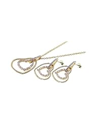 Sterling Silver with Yellow Gold Finish Cubic Zirconia Heart Necklace and Earrings Set