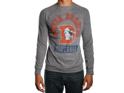 NFL Denver Broncos Men's True Vintage Distressed Triblend Long Sleeve Crew Neck Pullover, Steel, Small