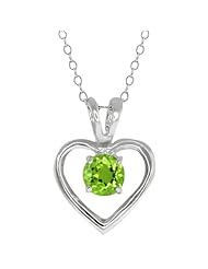 0.90 Ct Green Peridot Sterling Silver Heart Pendant With 18" Silver Chain