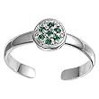 Sterling Silver Fashion Toe Ring - Floral with Emerald CZ - 2mm Band Width