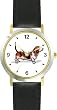 Basset Hound Dog - WATCHBUDDY&reg; DELUXE TWO-TONE THEME WATCH - Arabic Numbers - Black Leather Strap-Children's Size-Small ( Boy's Size & Girl's Size )