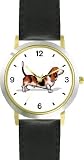 Basset Hound Dog - WATCHBUDDY&reg; DELUXE TWO-TONE THEME WATCH - Arabic Numbers - Black Leather Strap-Children's Size-Small ( Boy's Size & Girl's Size )