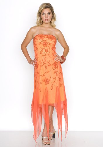 Beaded Evening Cocktail Dress - Prom Dress, Party, Formal Gown by Sean Collection (8698) Orange/Yellow