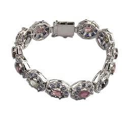 Link Bracelets Silver Multi Gemstone 7.25 Inches