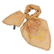 100% Silk Crepe Embroidered Rose Square Neckerchief Scarf - Tan