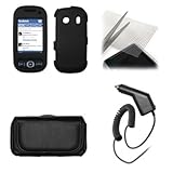 Samsung Seek M350 Premium Black Leather Carrying Case+Black Rubberized Hard ....