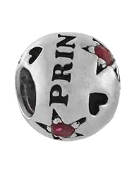 Princess Sterling Silver Charm Bead with Hot Pink CZs Carlo Biagi for European Bead Bracelets Fits Most Brands
