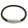 Brown Braided Leather Bracelet with Stainless Steel Cylindrical Clasp