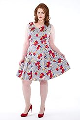 Plus Size Cotton/Spandex Vintage Spring Houndstooth Print Fit-and-Flare  Dress