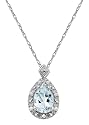 10k White Gold, March Birthstone, Aquamarine and Diamond Pear Shaped Pendant