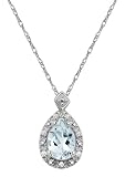 10k White Gold, March Birthstone, Aquamarine and Diamond Pear Shaped Pendant