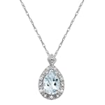 #7: 10k White Gold, March Birthstone, Aquamarine and Diamond Pear Shaped Pendant 10k White