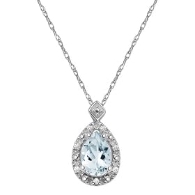 10k White Gold, March Birthstone, Aquamarine and Diamond Pear Shaped Pendant by Amazon.com Collection
