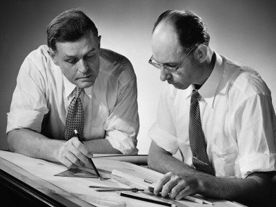 Two Men at Drafting Table Photographic Poster Print, 24x32