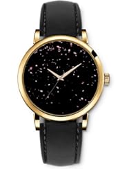 SPRAWL Aanalog Fashion Series Gold Ladies Watches of Genuine Black Leather Strap,Unique Wrist Watch for Women Girls Designed with Rose petal