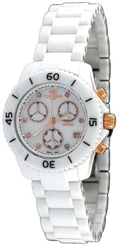 Oniss #ON8206-LRG7 Women's Rose Gold Trim White Ceramic Chronograph Watch