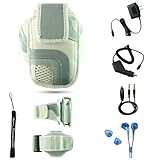 White Adjustable Deluxe Sportband / Workout Armband with Adaptable Neck Str ....