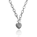 Sterling Silver Pave Diamond Heart Necklace