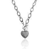 Sterling Silver Pave Diamond Heart Necklace