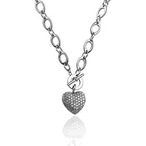 Sterling Silver Pave Diamond Heart Necklace