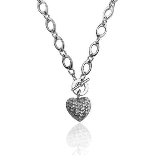 Sterling Silver Pave Diamond Heart Necklace