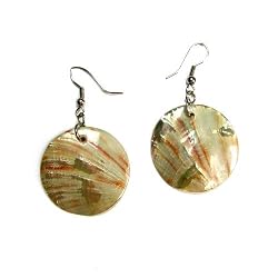Red Abalone Organic Shell Round Dangle Earrings
