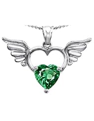 Original Star K (tm) Wings Of Love Birthstone Pendant with 8mm Heart Shape Simulated Emerald in 925 Sterling Silver
