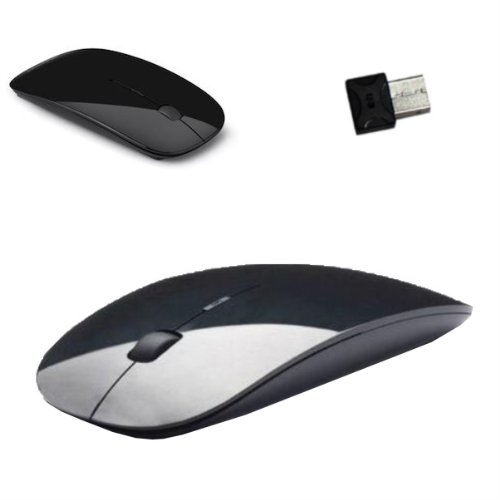 Horiya Accessories Plug and Play 2.4GHz Wireless Ultra-thin Laser Optical Mouse with USB Mini Receiver For PC / Laptop / Notbooks - Black