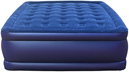 Inflatable Mattresses, Airbeds Smart Air Beds Raised Deluxe Coil Beam Flock Top Air Bed, Blue (Queen)