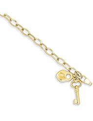 14k Polished Heart Lock And Key Bracelet, Best Quality Free Gift Box Satisfaction Guaranteed