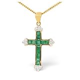 9ct Gold 0.05ct Diamond and Emerald Cross Pendant