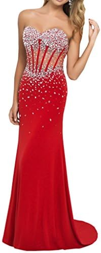 Harshori Sweetheart Corset Style Bodice Strapless Crystals Evening Gown 20 Red