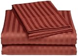 Wrinkle Resistant 300-Thread Count Woven Stripe Cotton California King Sheet Set, Cinnabar