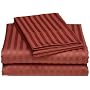 Wrinkle Resistant 300-Thread Count Woven Stripe Cotton Queen Sheet Set, Cinnabar