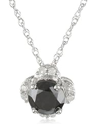 Sterling Silver 1.35 cttw Black and White Diamond Pendant Necklace, 18"