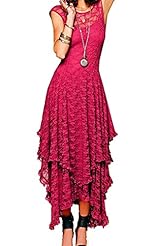 Sexy Tiered Lace Ankle Length Floral Print Sleeveless Party Dress 