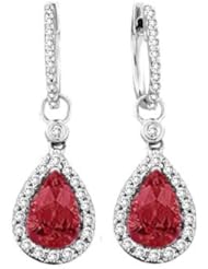 3.17 Ruby & VS Diamonds Dangling Pendant Earrings 14K Gold