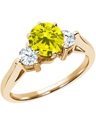 0.71 Ct Round Canary Diamond White Topaz 18K Yellow Gold 3-Stone Ring