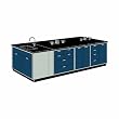 14-1/2 ft, seven cabinet island assembly with end sink and fixtures
