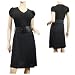 Black V-Neck Cap Sleeve Belt Accent Plus Size Dress