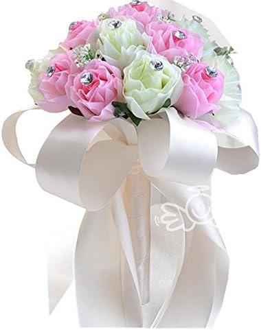 European style romantic bouquet wedding bouquet holding toss flower with rhinestone ribbon pink ivory
