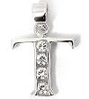 Silver Block Initial Pendant with Cubic Zirconia, Size: 12mm