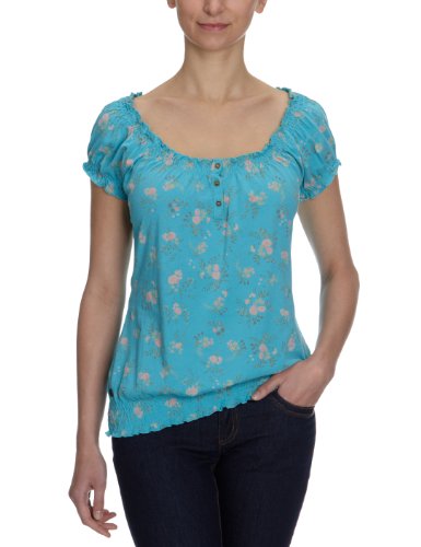 edc by ESPRIT Damen T-Shirt Regular Fit, gebl&uuml;mt 032CC1K048, Gr. 40 (L), Blau (blue colorw Preisvergleich